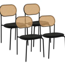 IDMarket Lot de 4 chaises vintage en métal avec dossier cannage arrondi* Collection Vintage|Tables Et Chaises