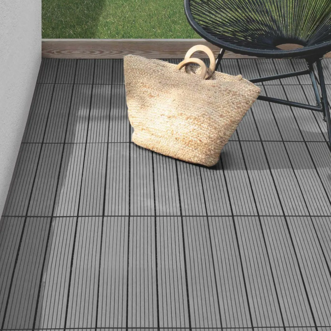 IDMarket Lot de 5 dalles extérieures rectangulaires de 60 x 30 cm clipsables en composite gris* Revêtement Sol Extérieur