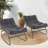 IDMarket Lot de 2 fauteuils de jardin à bascule métal gris anthracite avec coussins* Fauteuils De Jardin|Salons De Jardin