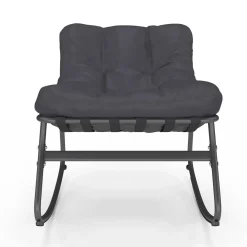 IDMarket Lot de 2 fauteuils de jardin à bascule métal gris anthracite avec coussins* Fauteuils De Jardin|Salons De Jardin