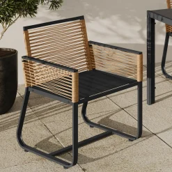 IDMarket Lot de 2 fauteuils de jardin métal noir et cordage rotin clair* Fauteuils De Jardin