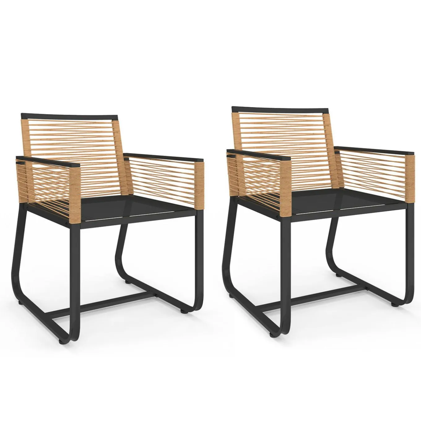 IDMarket Lot de 2 fauteuils de jardin métal noir et cordage rotin clair* Fauteuils De Jardin