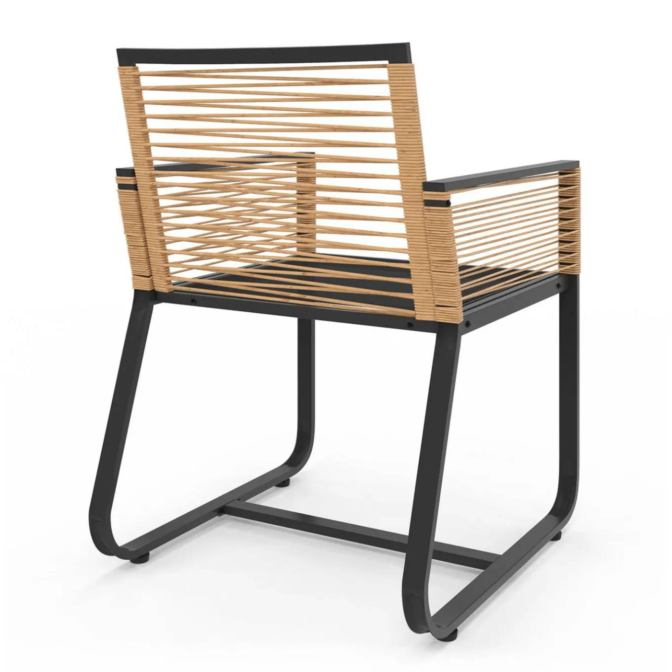 IDMarket Lot de 2 fauteuils de jardin métal noir et cordage rotin clair* Fauteuils De Jardin
