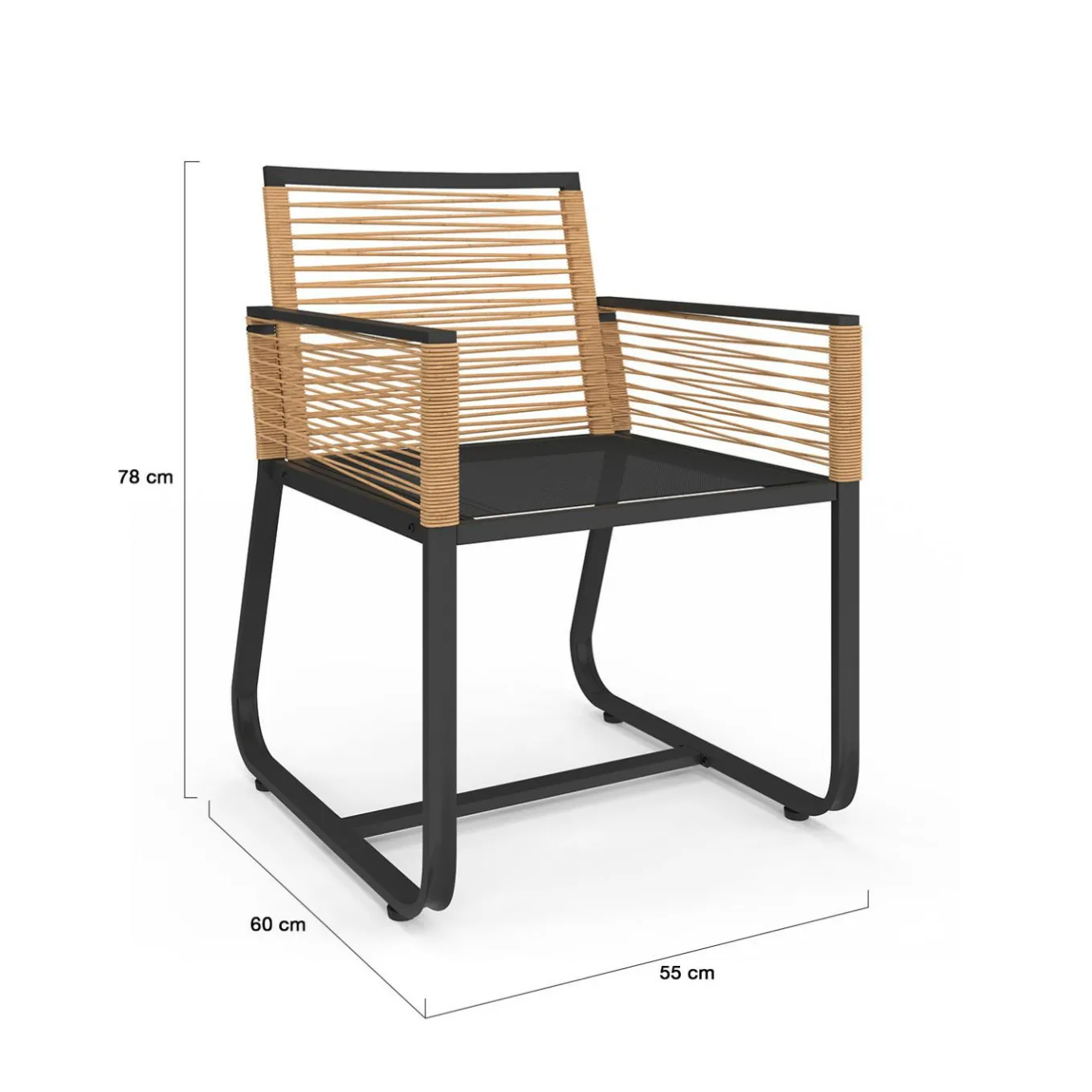 IDMarket Lot de 2 fauteuils de jardin métal noir et cordage rotin clair* Fauteuils De Jardin