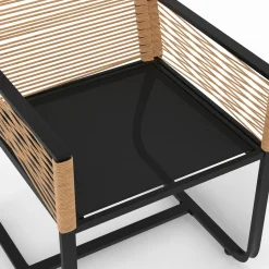 IDMarket Lot de 2 fauteuils de jardin métal noir et cordage rotin clair* Fauteuils De Jardin