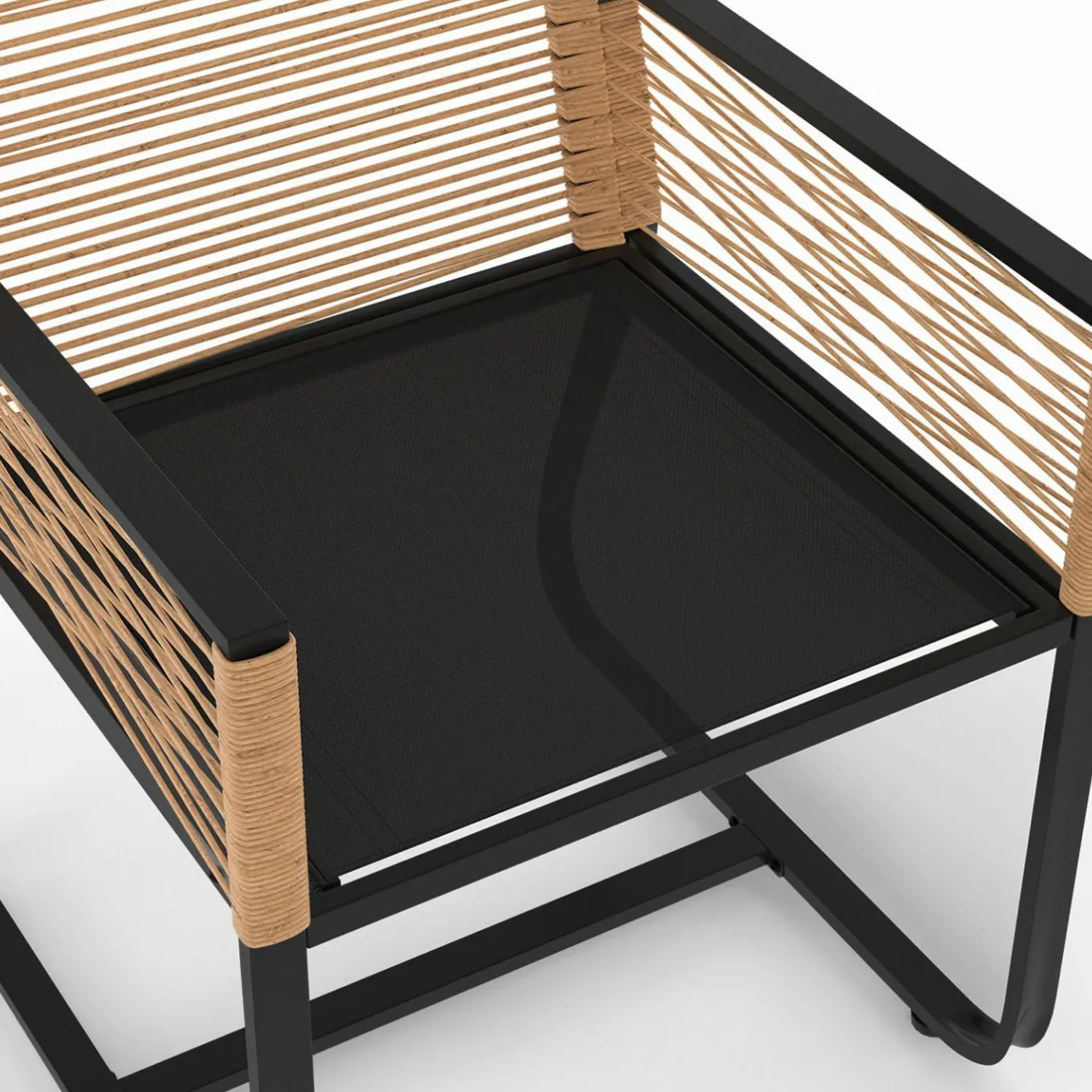 IDMarket Lot de 2 fauteuils de jardin métal noir et cordage rotin clair* Fauteuils De Jardin