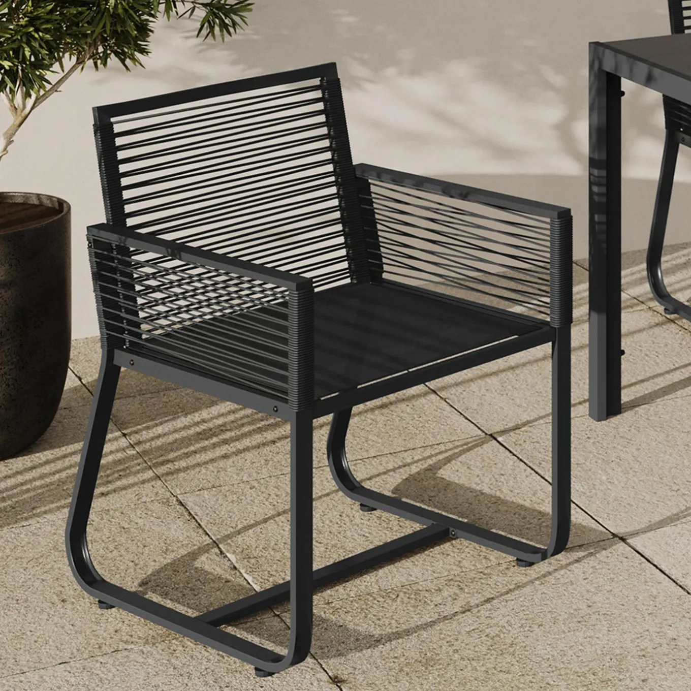 IDMarket Lot de 2 fauteuils de jardin métal et cordage noir* Fauteuils De Jardin