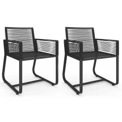 IDMarket Lot de 2 fauteuils de jardin métal et cordage noir* Fauteuils De Jardin