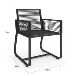 IDMarket Lot de 2 fauteuils de jardin métal et cordage noir* Fauteuils De Jardin