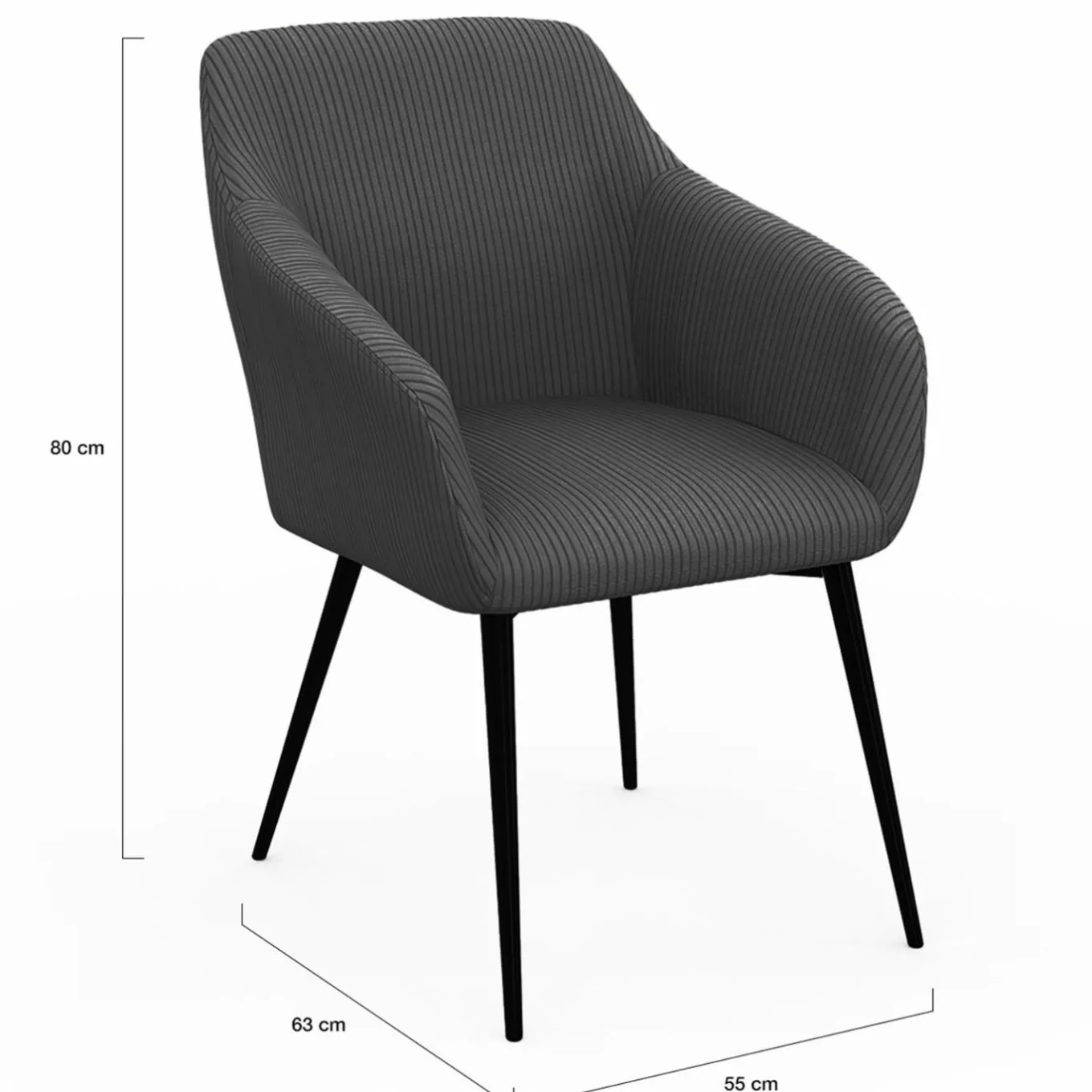 IDMarket Lot de 2 fauteuils de table avec accoudoirs en velours côtelé gris* Collection Vintage|Tables Et Chaises