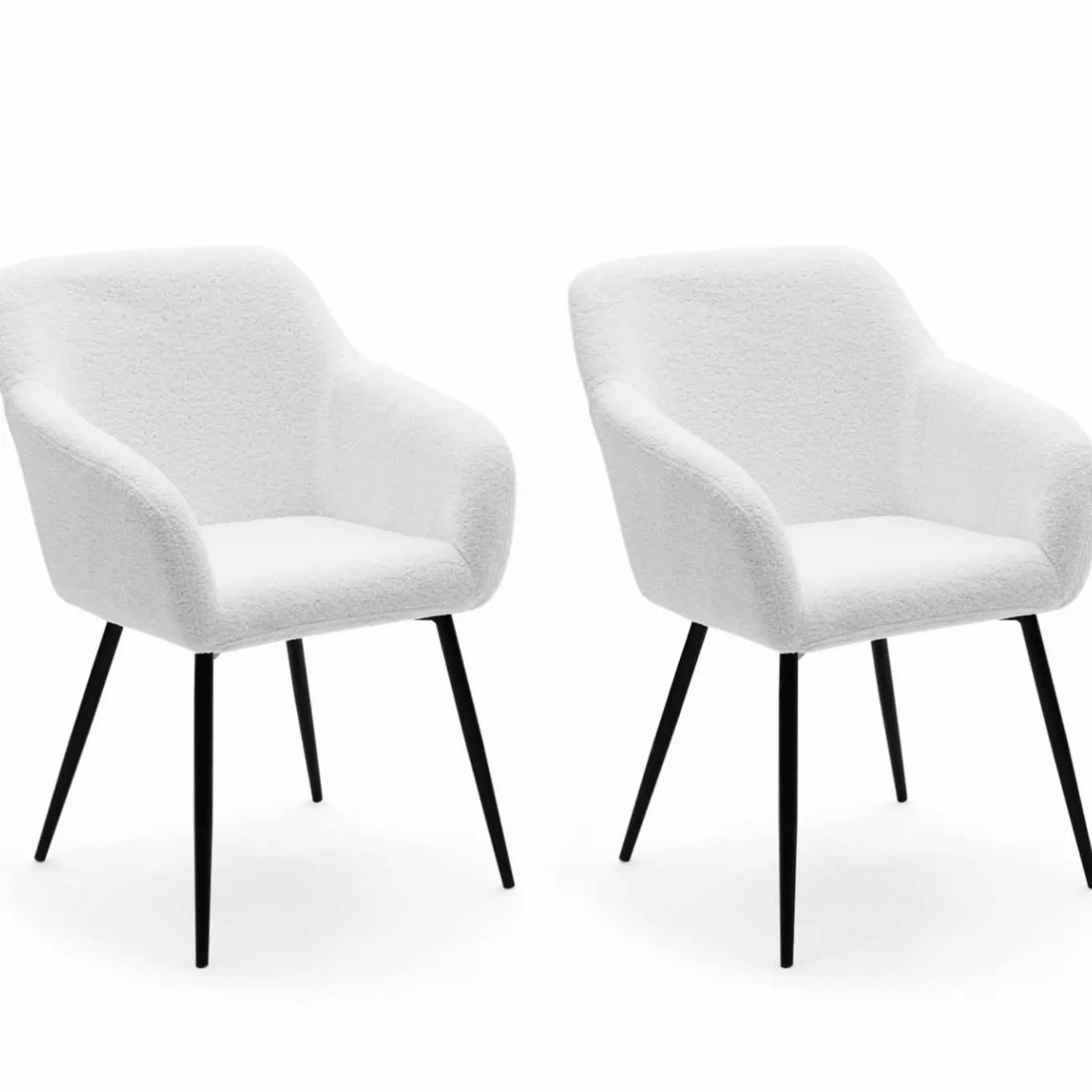 IDMarket Lot de 2 fauteuils de table blancs en tissu bouclette* Collection Design|Tables Et Chaises