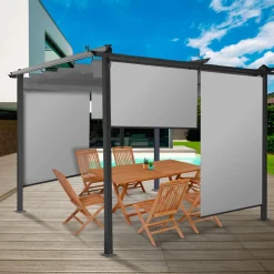 IDMarket Lot de 3 stores enrouleurs gris clair pour pergola* Accessoires Pergolas Et Tonnelles