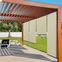 IDMarket Lot de 3 stores enrouleurs écru pour pergola* Accessoires Pergolas Et Tonnelles