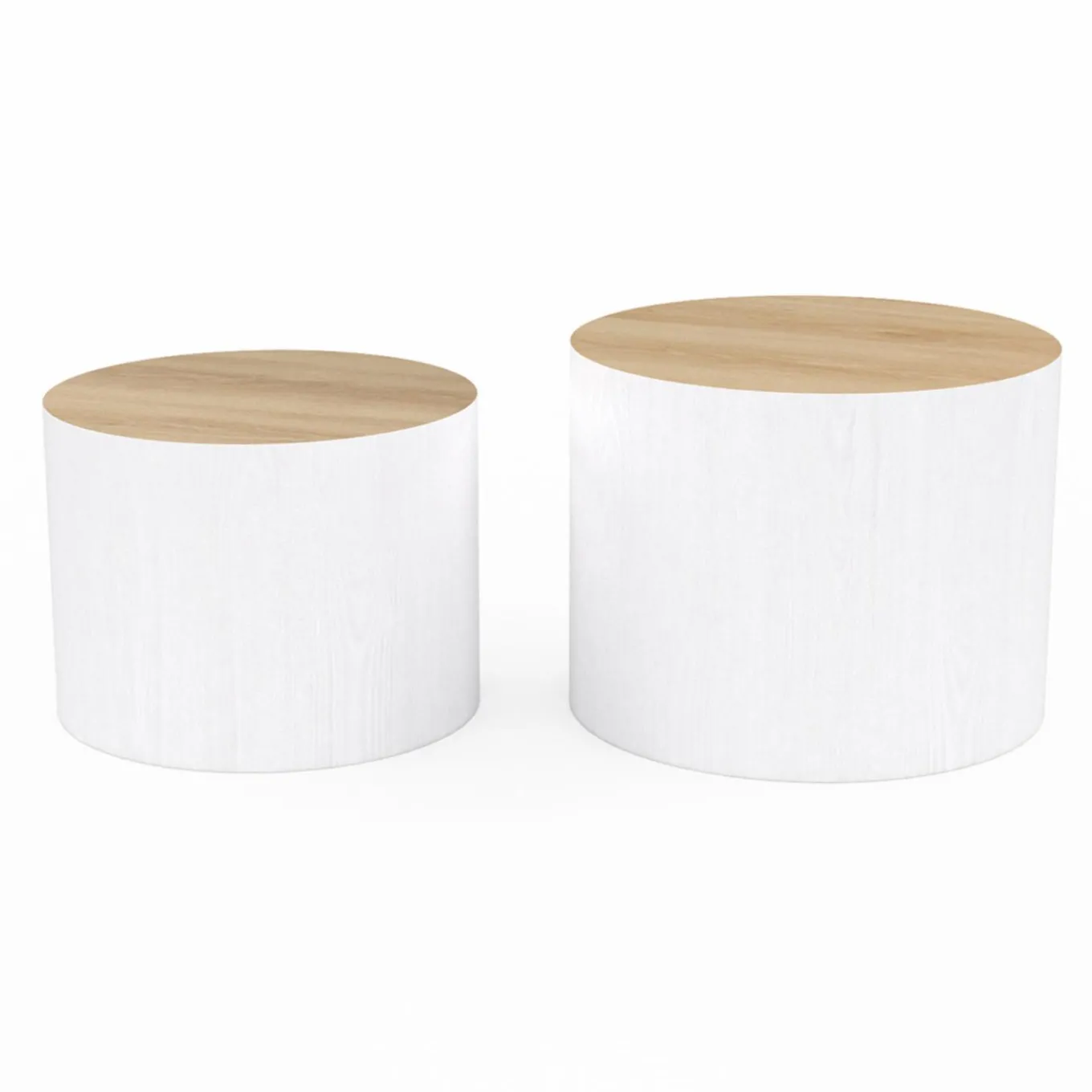 IDMarket Lot de 2 tables basses cylindres gigognes bois et blanc* Tables Basses|Collection Moderne