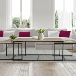 IDMarket Lot de 3 tables basses de salon gigognes industrielles* Collection Industrielle|Salon Complet