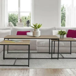 IDMarket Lot de 3 tables basses de salon gigognes industrielles* Collection Industrielle|Salon Complet