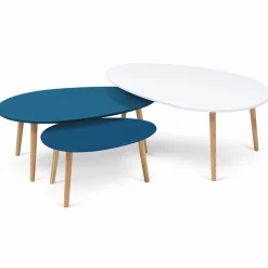 IDMarket Lot de 3 tables basses de salon gigognes scandinaves laquées blanches et bleues* Tables Basses