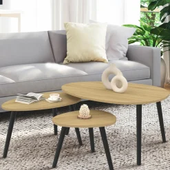 IDMarket Lot de 3 tables basses gigognes bois et pieds noirs scandinave* Tables Basses