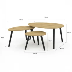 IDMarket Lot de 3 tables basses gigognes bois et pieds noirs scandinave* Tables Basses