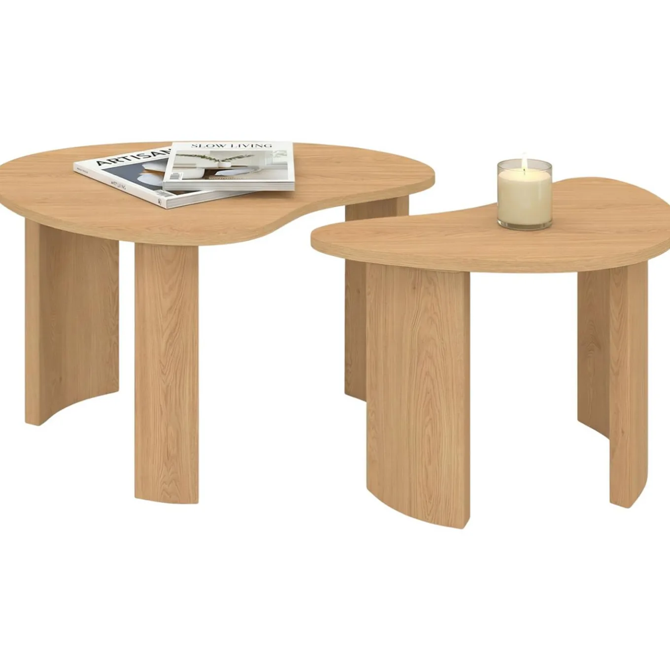 IDMarket Lot de 2 tables basses gigognes 70/50 bois façon hêtre* Tables Basses|Salon Complet