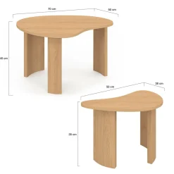IDMarket Lot de 2 tables basses gigognes 70/50 bois façon hêtre* Tables Basses|Salon Complet