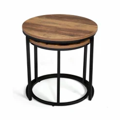 IDMarket Lot de 2 tables basses gigognes rondes style industriel bois foncé* Meubles En Bois|Collection Industrielle