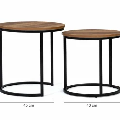 IDMarket Lot de 2 tables basses gigognes rondes style industriel bois foncé* Meubles En Bois|Collection Industrielle