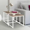 IDMarket Lot de 2 tables basses gigognes bois et métal blanc* Collection Industrielle|Salon Complet