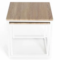 IDMarket Lot de 2 tables basses gigognes bois et métal blanc* Collection Industrielle|Salon Complet