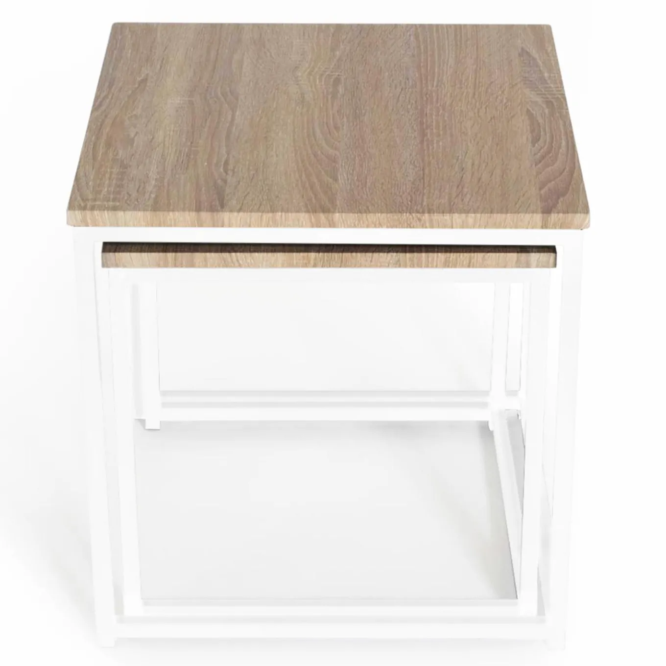 IDMarket Lot de 2 tables basses gigognes bois et métal blanc* Collection Industrielle|Salon Complet