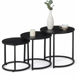 IDMarket Lot de 3 tables basses gigognes rondes 35/40/45 style industriel en métal noir mat* Collection Métal|Tables Basses