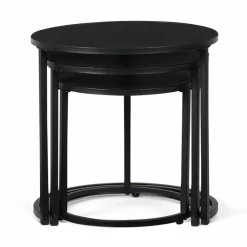 IDMarket Lot de 3 tables basses gigognes rondes 35/40/45 style industriel en métal noir mat* Collection Métal|Tables Basses