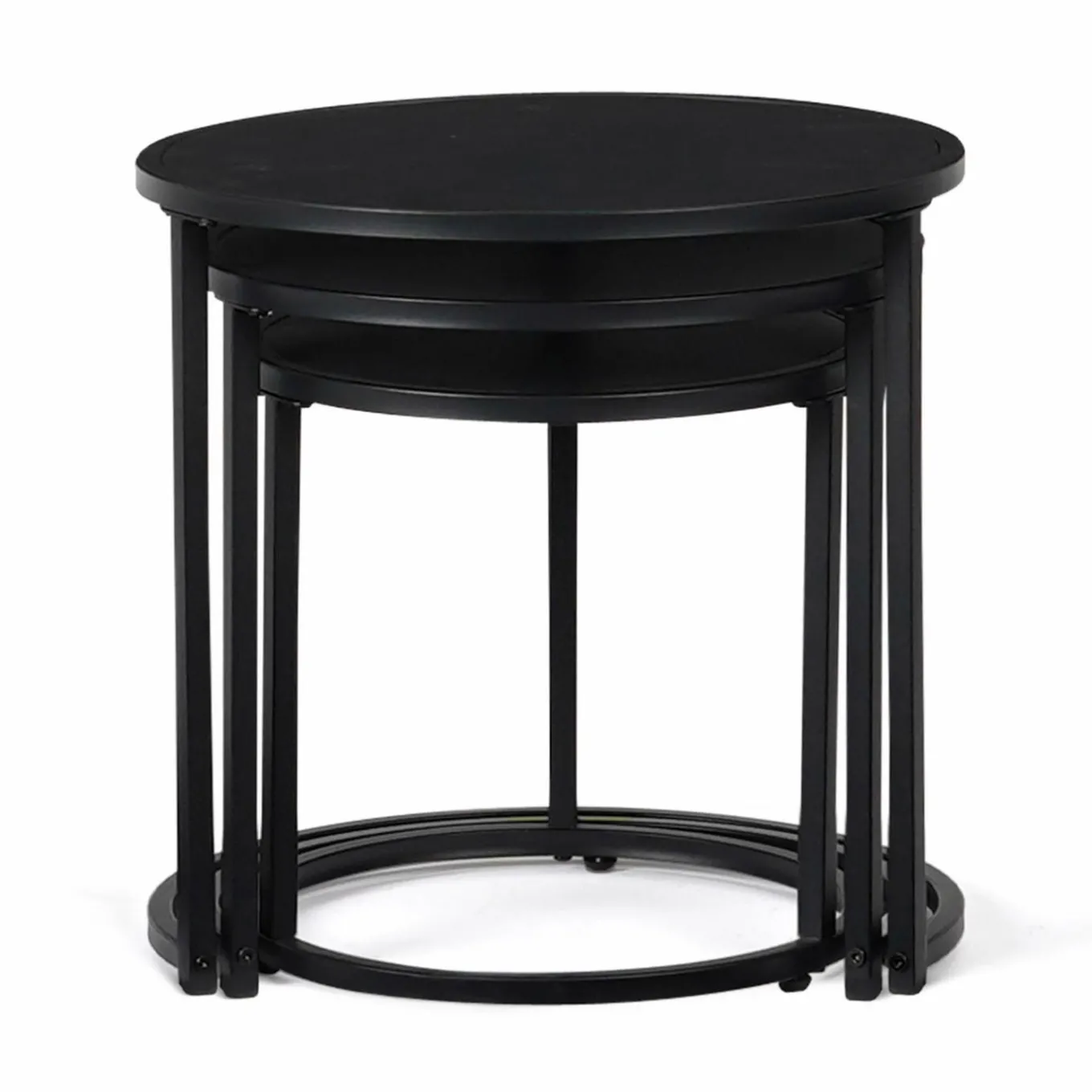 IDMarket Lot de 3 tables basses gigognes rondes 35/40/45 style industriel en métal noir mat* Collection Métal|Tables Basses