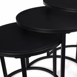 IDMarket Lot de 3 tables basses gigognes rondes 35/40/45 style industriel en métal noir mat* Collection Métal|Tables Basses