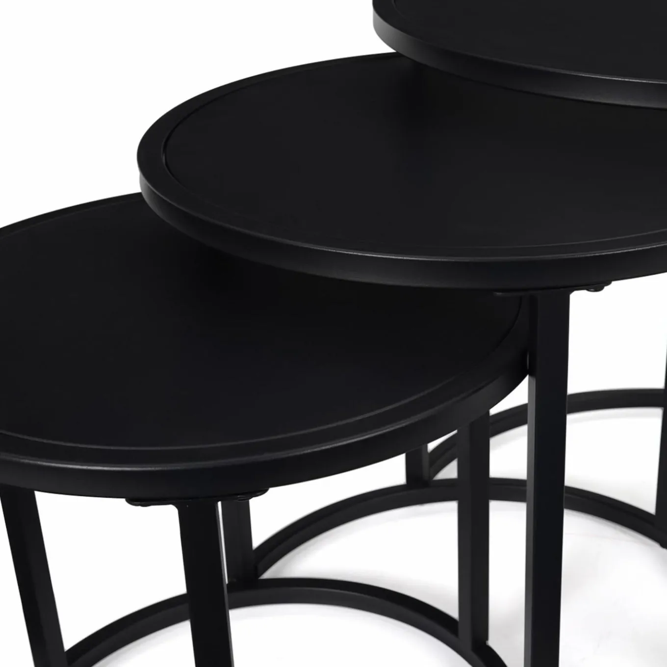 IDMarket Lot de 3 tables basses gigognes rondes 35/40/45 style industriel en métal noir mat* Collection Métal|Tables Basses