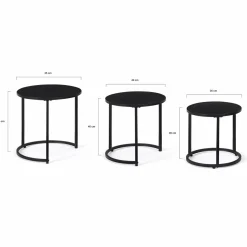IDMarket Lot de 3 tables basses gigognes rondes 35/40/45 style industriel en métal noir mat* Collection Métal|Tables Basses