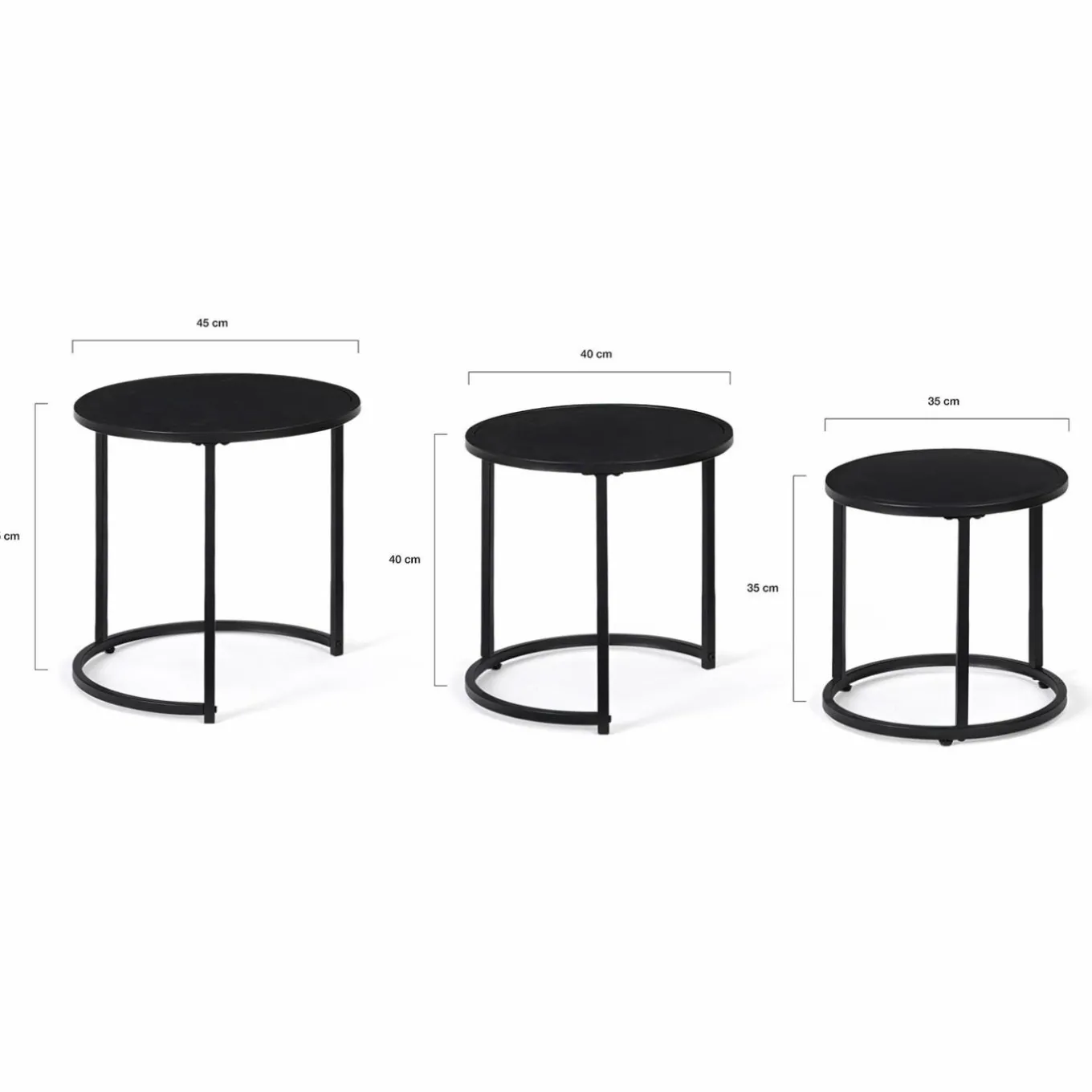 IDMarket Lot de 3 tables basses gigognes rondes 35/40/45 style industriel en métal noir mat* Collection Métal|Tables Basses