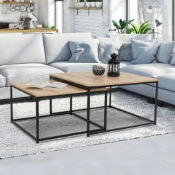 IDMarket Lot de 2 tables basses gigognes industrielles 70x70cm et 60x60 cm* Meubles Bas|Meubles En Bois