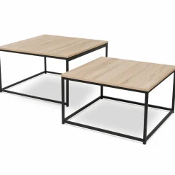 IDMarket Lot de 2 tables basses gigognes industrielles 70x70cm et 60x60 cm* Meubles Bas|Meubles En Bois