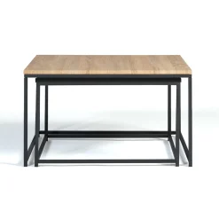 IDMarket Lot de 2 tables basses gigognes industrielles métal noir 60 cm et 70 cm* Collection Métal|Collection Industrielle