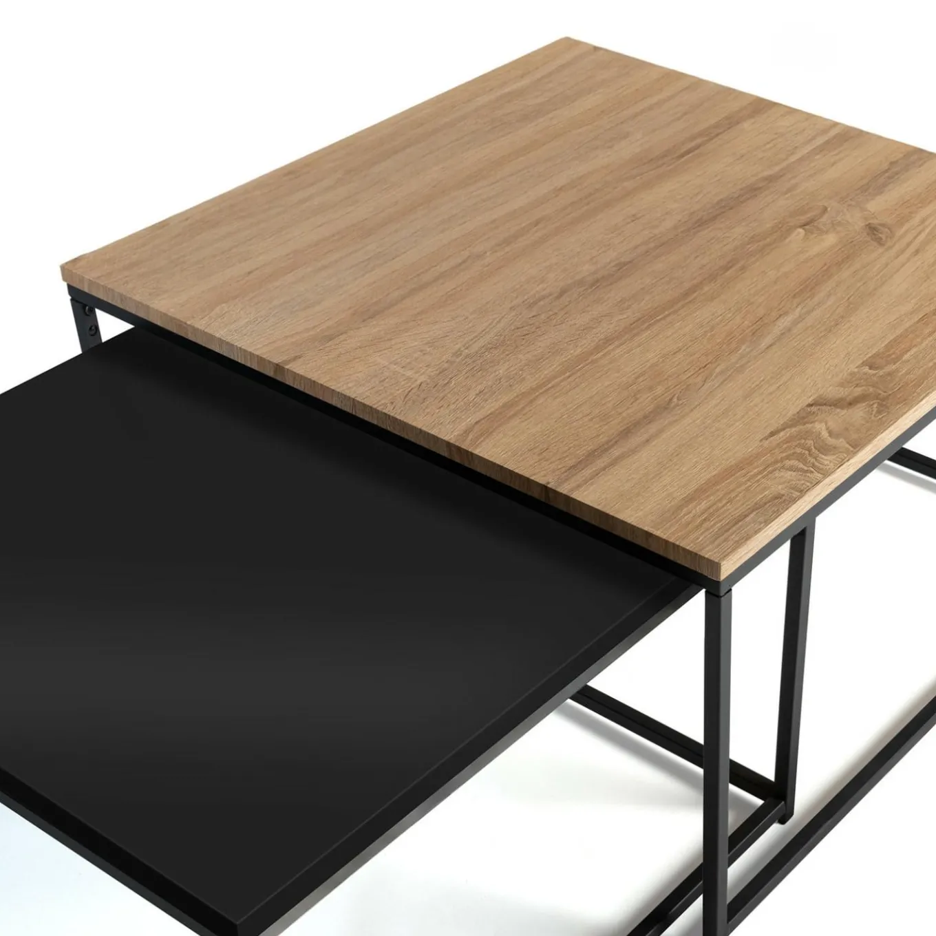 IDMarket Lot de 2 tables basses gigognes industrielles métal noir 60 cm et 70 cm* Collection Métal|Collection Industrielle