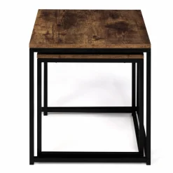 IDMarket Lot de 2 tables basses gigognes industrielles effet bois vieilli* Collection Vintage|Collection Industrielle