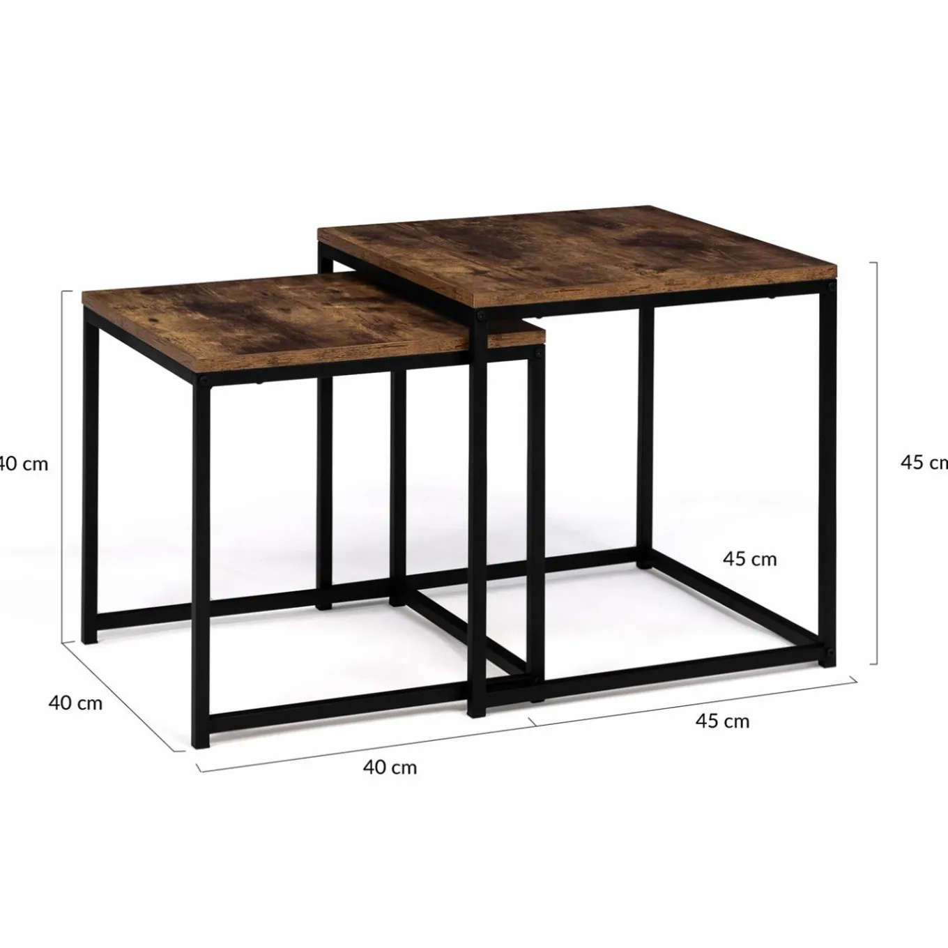 IDMarket Lot de 2 tables basses gigognes industrielles effet bois vieilli* Collection Vintage|Collection Industrielle