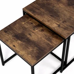 IDMarket Lot de 2 tables basses gigognes industrielles effet bois vieilli* Collection Vintage|Collection Industrielle