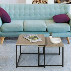 IDMarket Lot de 2 tables basses gigognes style industriel* Collection Industrielle|Salon Complet