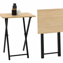 IDMarket Lot de 2 tables d'appoint pliantes bois et métal* Tables Hautes|Tables Basses