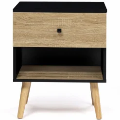 IDMarket Lot de 2 tables de chevet scandinaves bois et noir 1 tiroir* Meubles Tiroirs|Meubles Bas