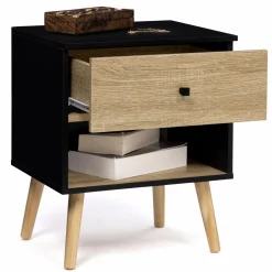 IDMarket Lot de 2 tables de chevet scandinaves bois et noir 1 tiroir* Meubles Tiroirs|Meubles Bas