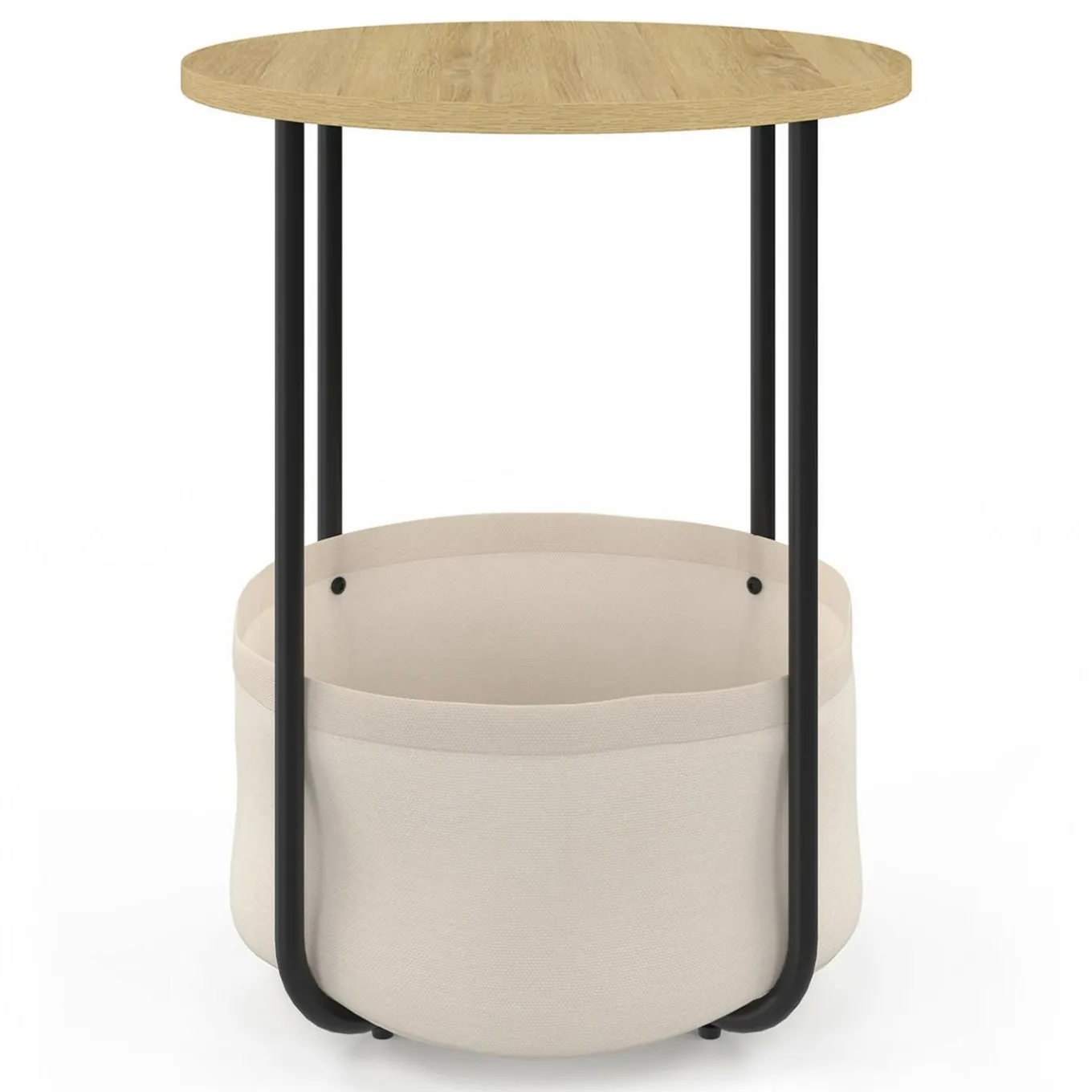 IDMarket Lot de 2 tables de chevet, d'appoint, bout de canapé rondes avec panier en tissu* Meubles En Bois|Chambre Complète Adulte