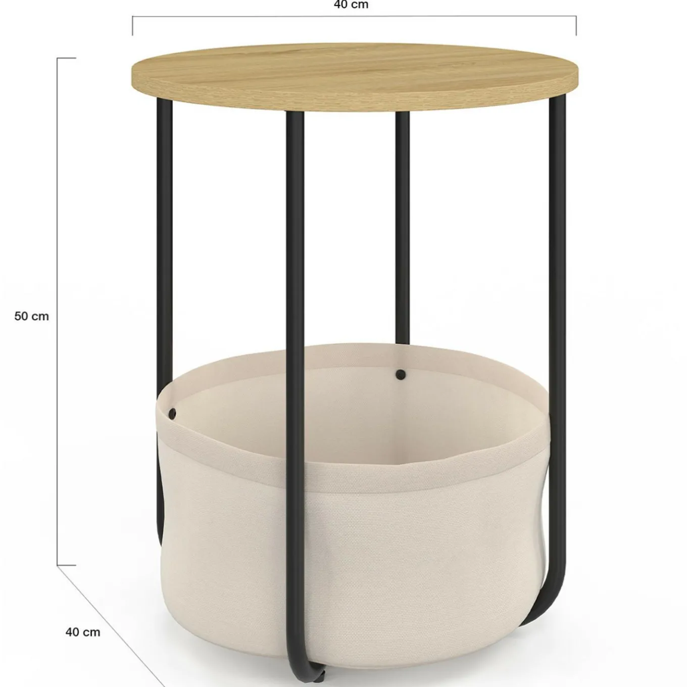 IDMarket Lot de 2 tables de chevet, d'appoint, bout de canapé rondes avec panier en tissu* Meubles En Bois|Chambre Complète Adulte